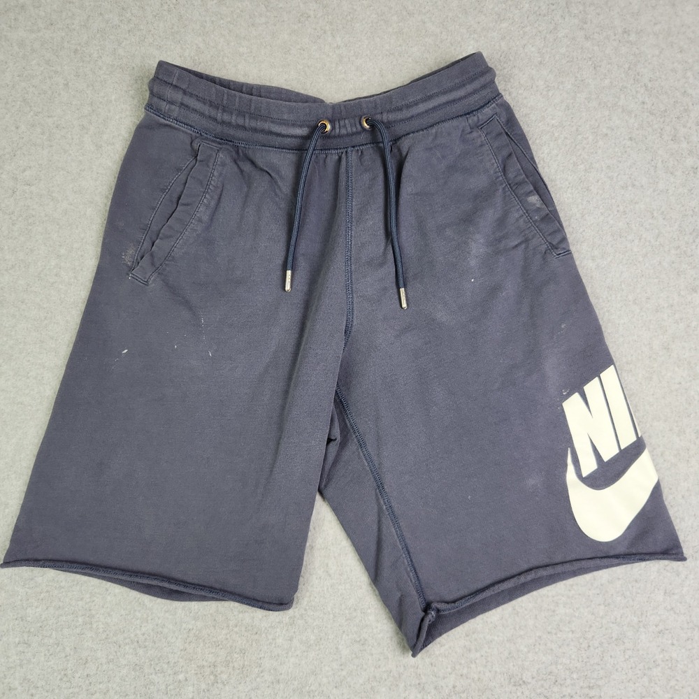 Nike Sportswear Shorts Mens Small Blue French Terry Drawstring Spell Out Logo